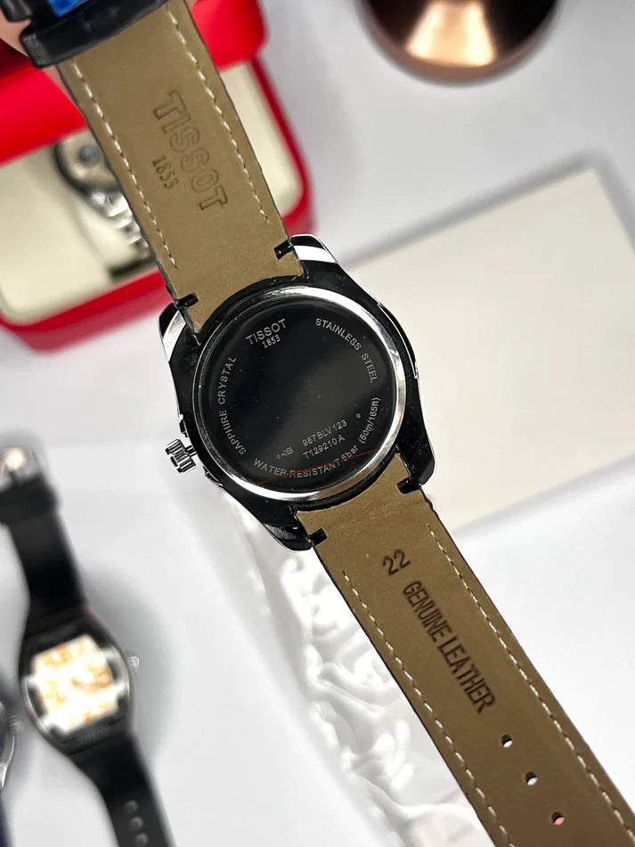 Elegant Black Leather Strap Men’s Watch – Classic Day & Date Dial