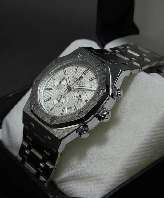 Luxury Stainless Steel Chronograph Watch for Men – Elegant Silver & Black Dial | Gift for Him