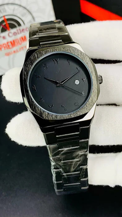 Luxury Black Stainless Steel Arabic Dial Watch – Minimalist Men's Wristwatch