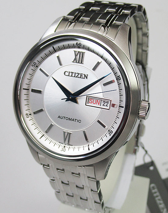 Citizen Men's Automatic Stainless Steel Watch with Day-Date Display – Classic Silver Dial