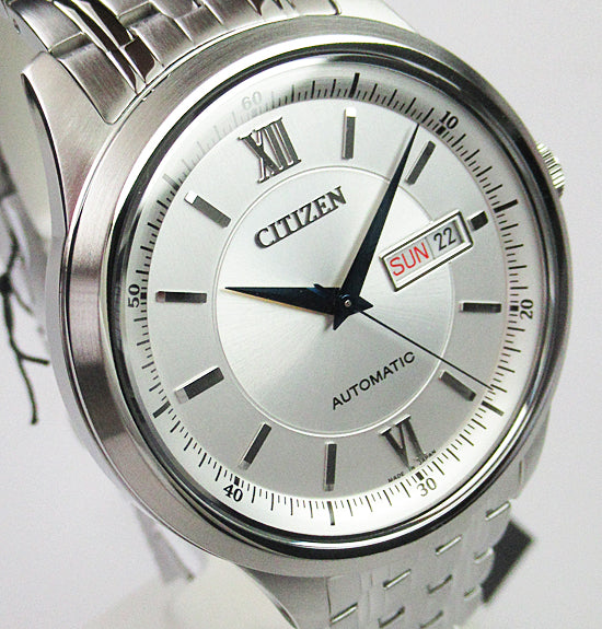 Citizen Men's Automatic Stainless Steel Watch with Day-Date Display – Classic Silver Dial