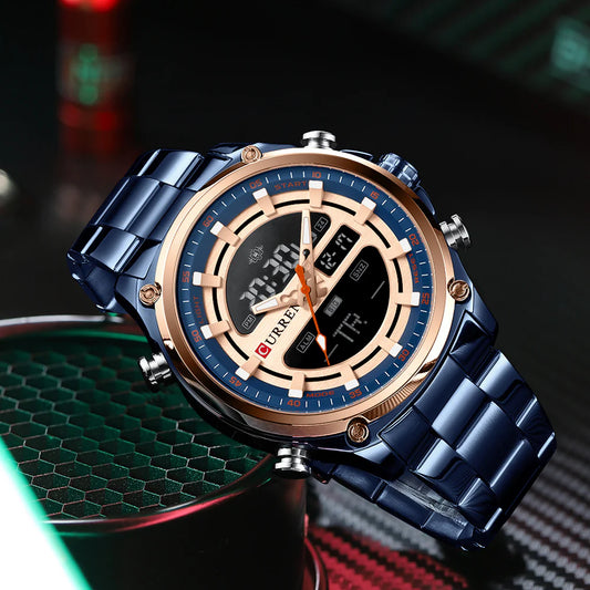 CURREN Blue Dual Display Chronograph Watch for Men | Timescape.pk