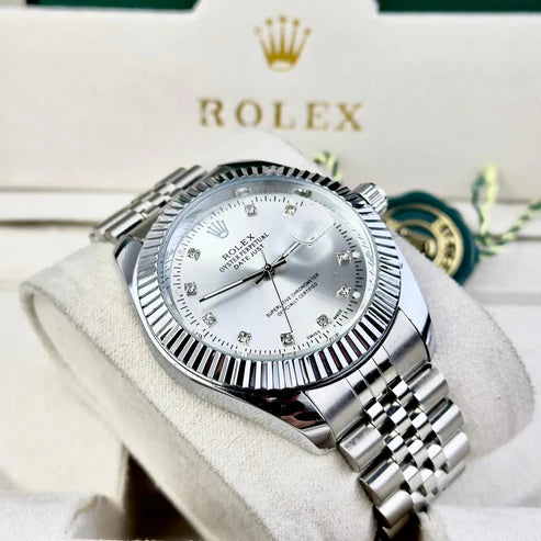Luxury Rolex-Inspired Automatic Men’s Watch – Stainless Steel, Waterproof, Diamond Markers