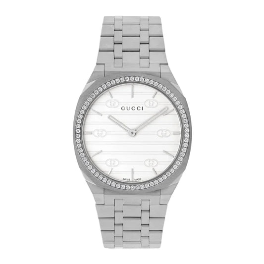Gucci Men's Stainless Steel Luxury Watch with Diamond Bezel – Swiss Made