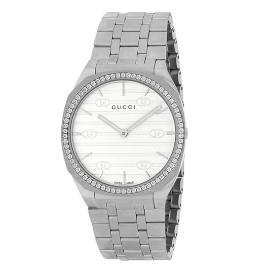 Gucci Men's Stainless Steel Luxury Watch with Diamond Bezel – Swiss Made