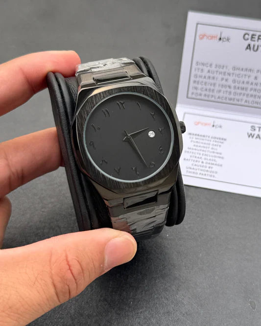 Luxury Black Stainless Steel Arabic Dial Watch – Minimalist Men's Wristwatch