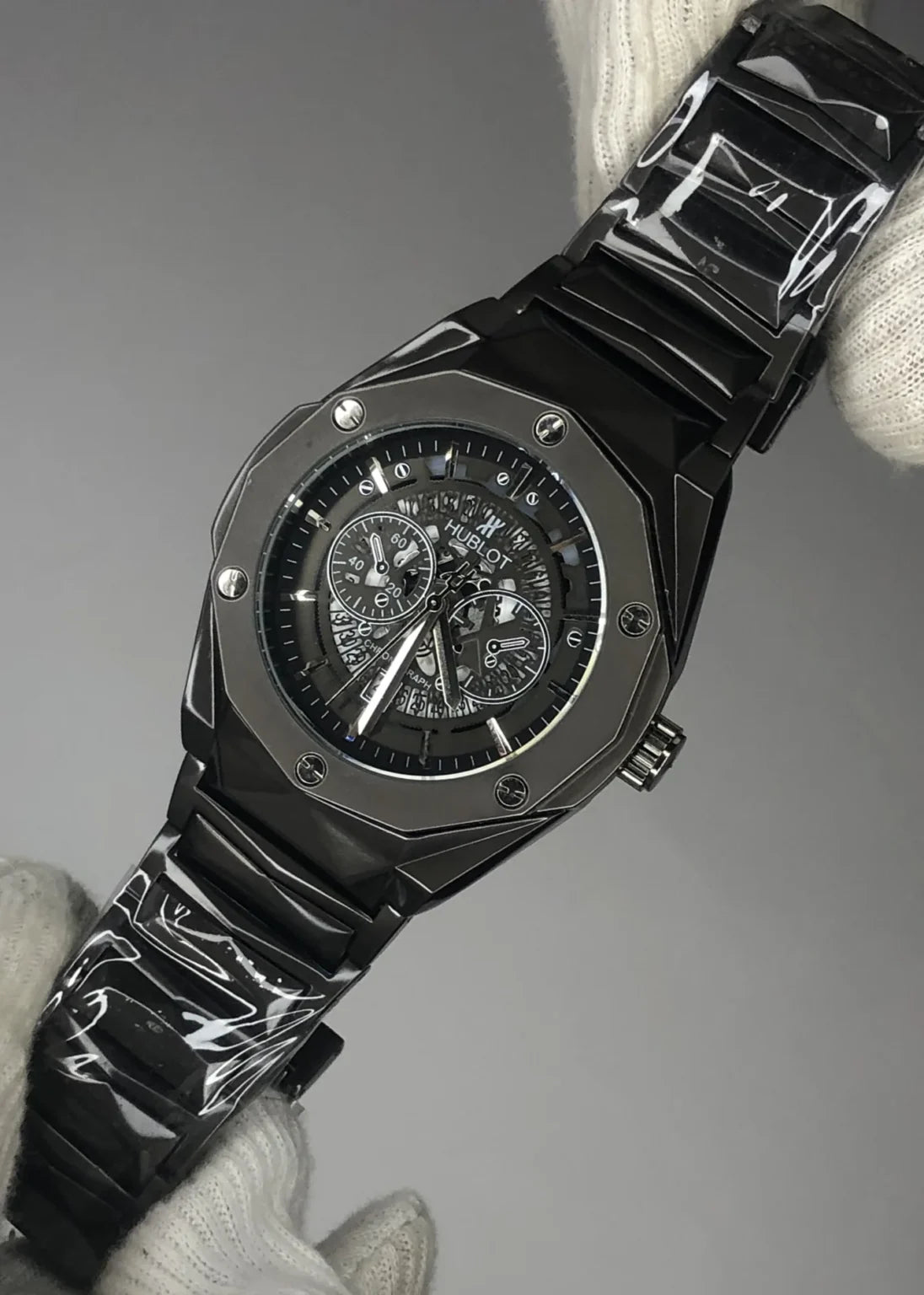 Hublot Inspired Luxury Men’s Chronograph Watch – Black Steel Edition