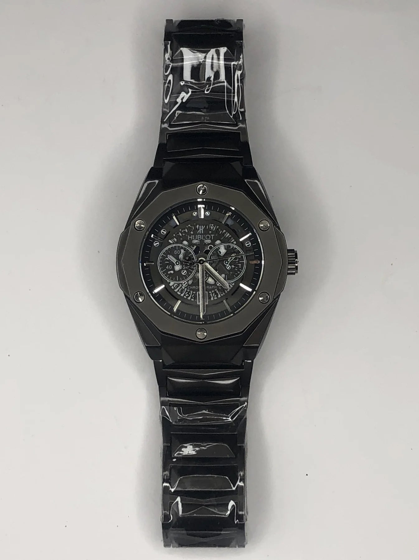Hublot Inspired Luxury Men’s Chronograph Watch – Black Steel Edition