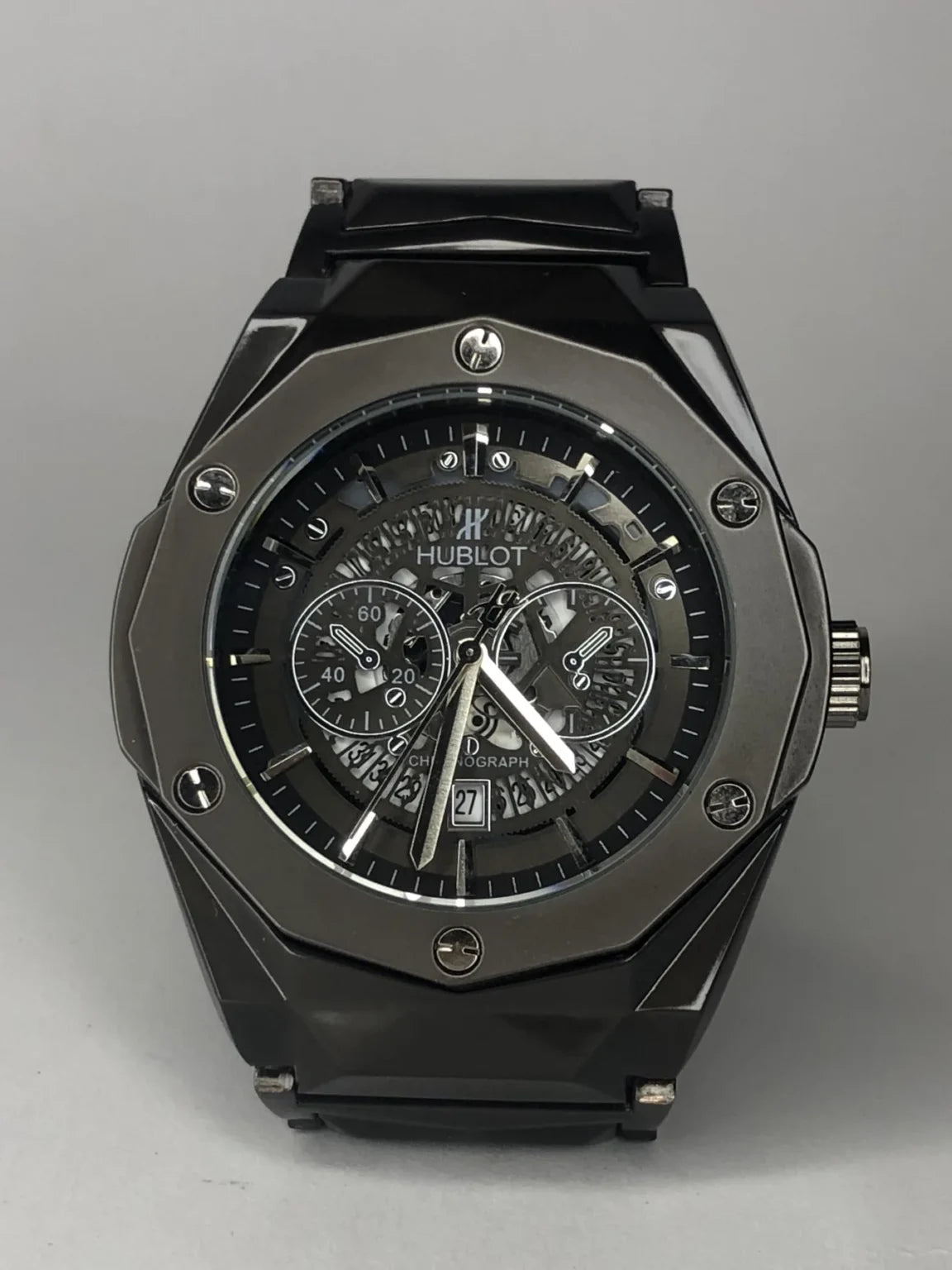 Hublot Inspired Luxury Men’s Chronograph Watch – Black Steel Edition