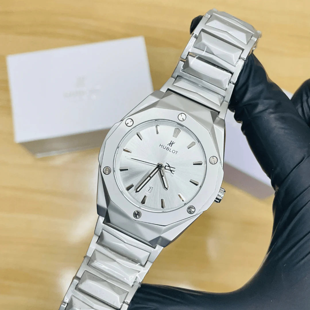 Hublot Style Stainless Steel Luxury Watch – Premium Metal Bracelet
