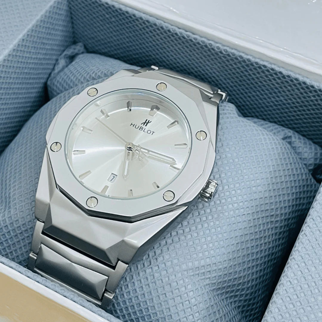 Hublot Style Stainless Steel Luxury Watch – Premium Metal Bracelet
