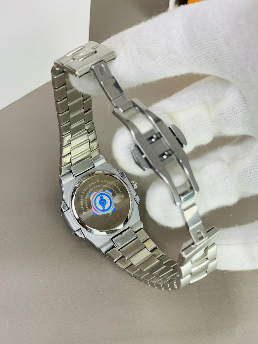 Patek Philippe Inspired Luxury Men's Wristwatch – Silver Chain & Turquoise Dial