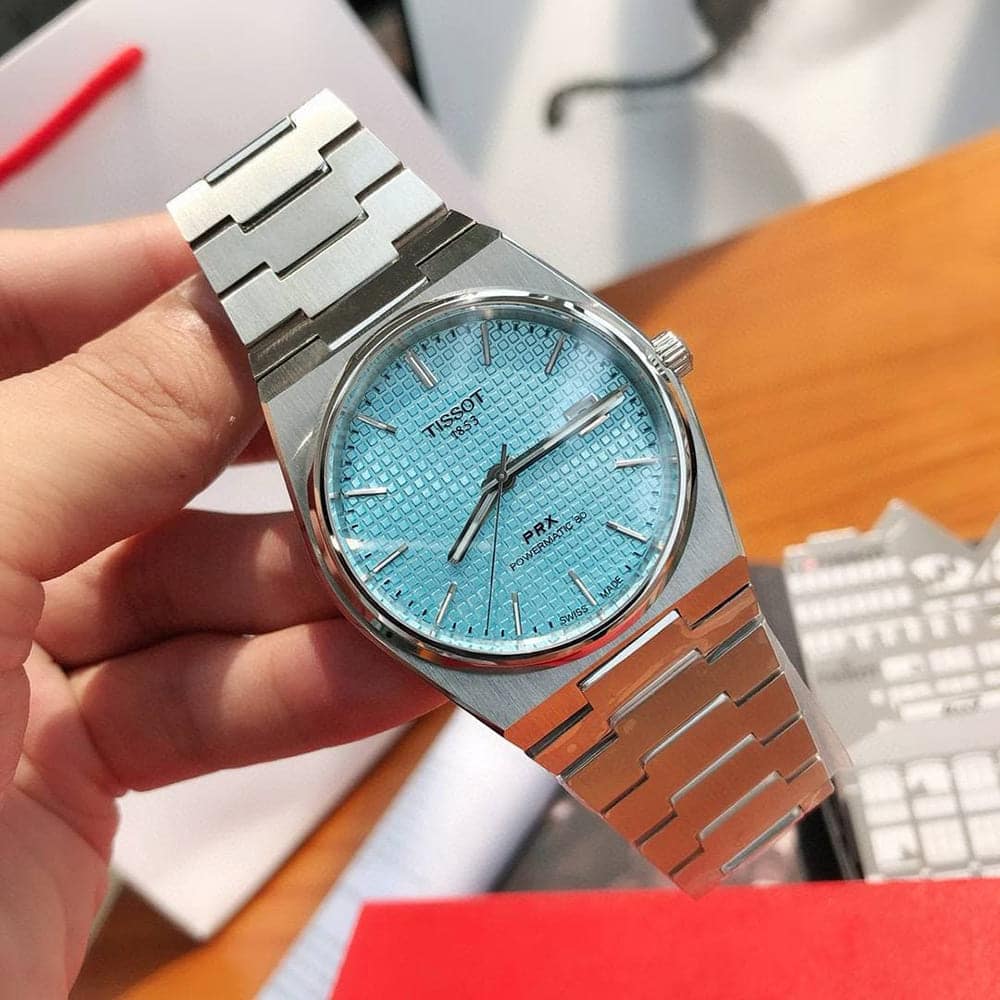 Tissot Style Men’s Luxury Watch – Silver Chain with Sky Blue Dial