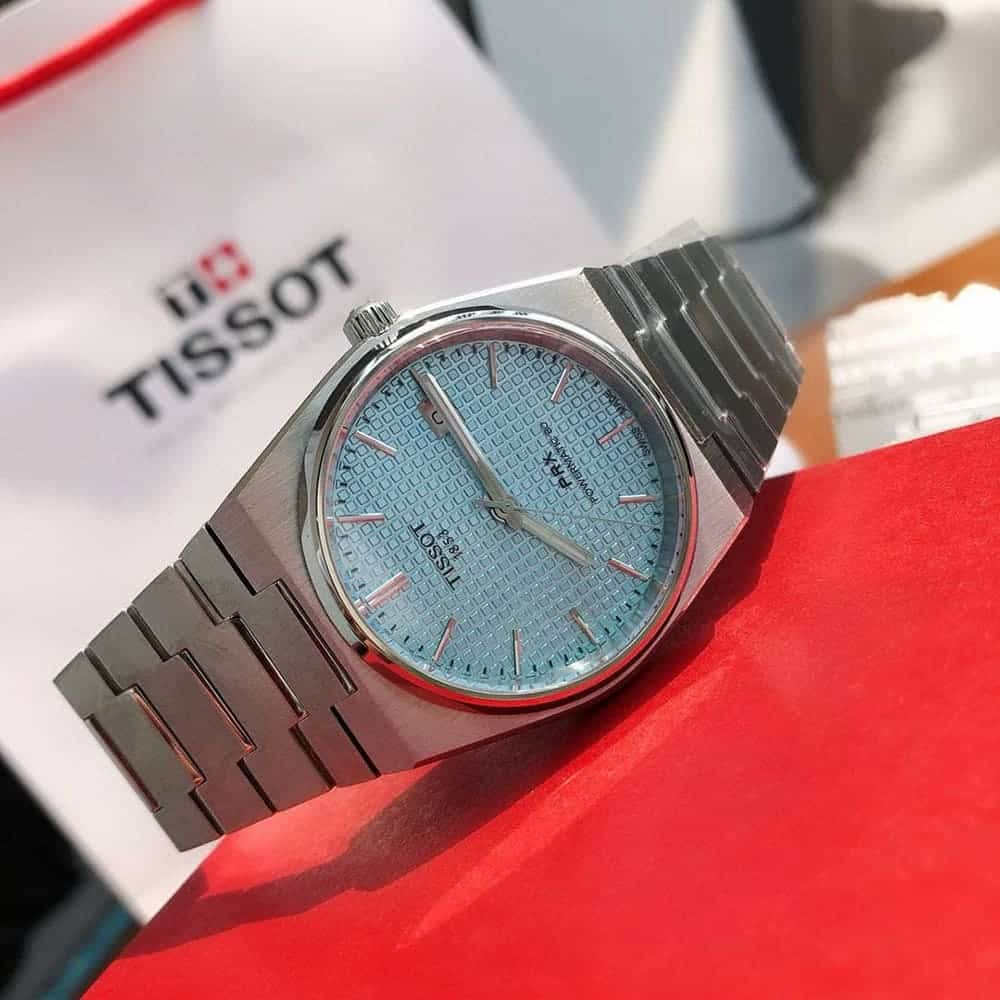 Tissot Style Men’s Luxury Watch – Silver Chain with Sky Blue Dial