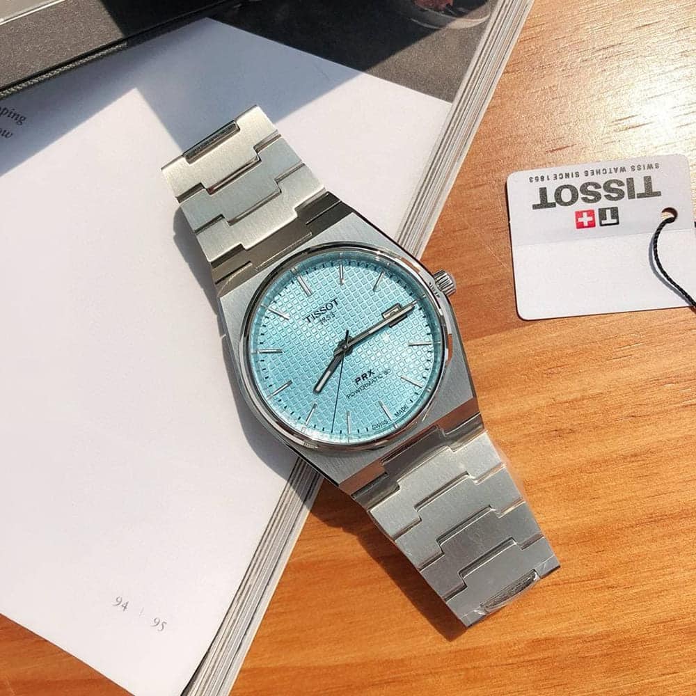 Tissot Style Men’s Luxury Watch – Silver Chain with Sky Blue Dial