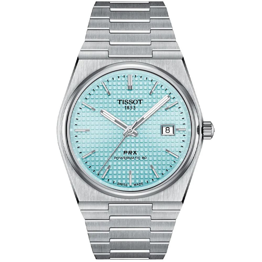 Tissot Style Men’s Luxury Watch – Silver Chain with Sky Blue Dial